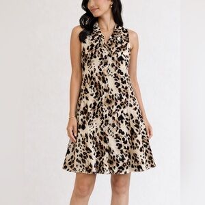 Equipment Femme Silk Leopard Print Shirt Dress Sleeveless Mini Pocket Size S